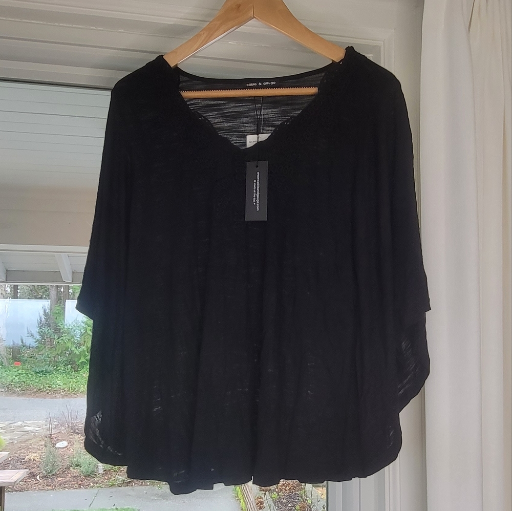 New Cable & Gage Black Viscose Lightweight Blouse Women Size Large